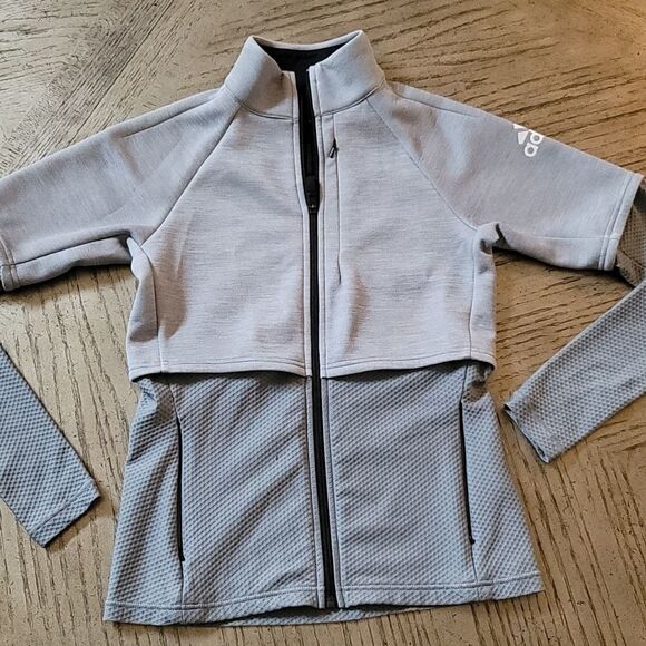Gray Adidas zip up jacket with thumbholess XS 🤍 - Picture 1 of 5